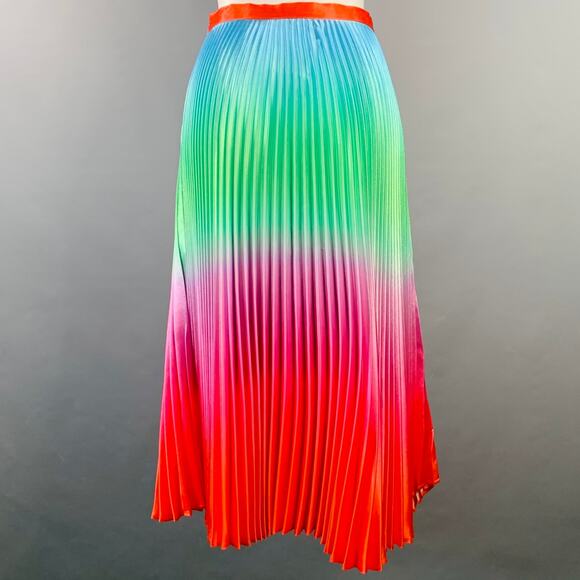 Size XS Multi Color Rainbow Polyester Ombre Pleated Side Zipper Skirt - Picture 2 of 7